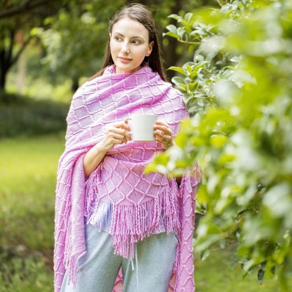 Light Purple Colorful Home/Dorm Tassel Knit Throw Cozy Fringe Patterned Blanket - Picture 5 of 16